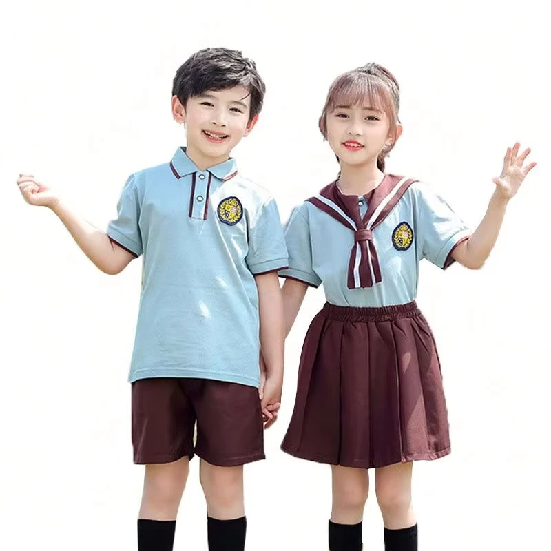 New-Fashion-Navy-Style-Collar-Modern-Design-Shirt-School-Summer-Suit-Custom-Kids-Pre-School-Uniforms