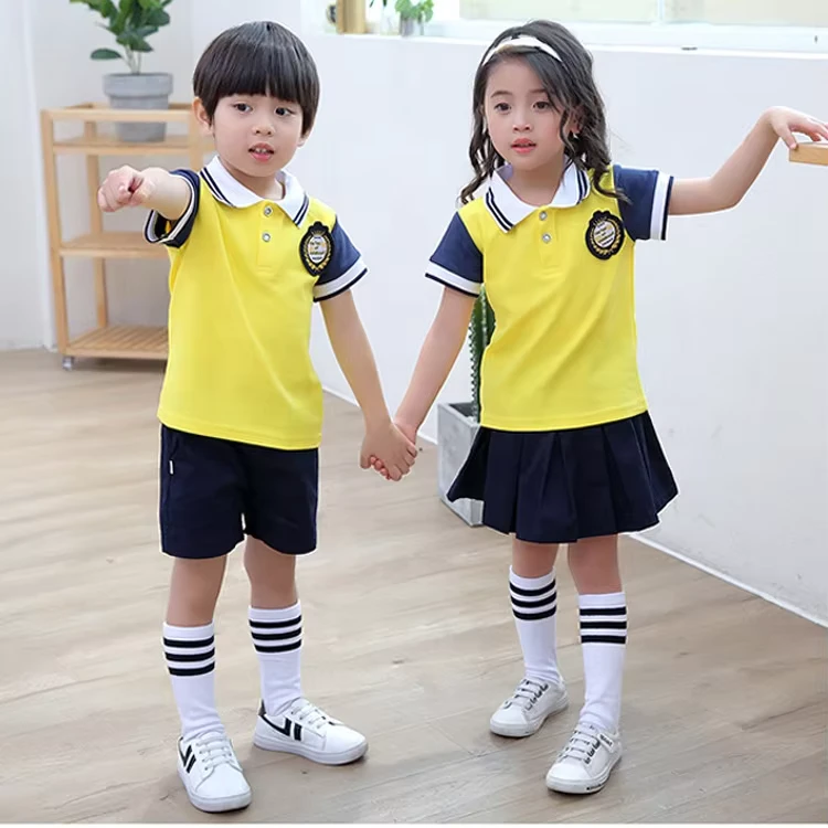 New-Kindergarten-Summer-Wear-Sports-School-Uniform-Set-Cotton-Childrens-School-Uniform-Spot-Can-Add-Badges-Girl-School-Uniform