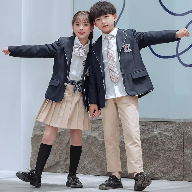 New-Model-Customization-Children-School-Uniform-Kits-Polyester-Unisex-Color-Combination-Jacket-and-Pants