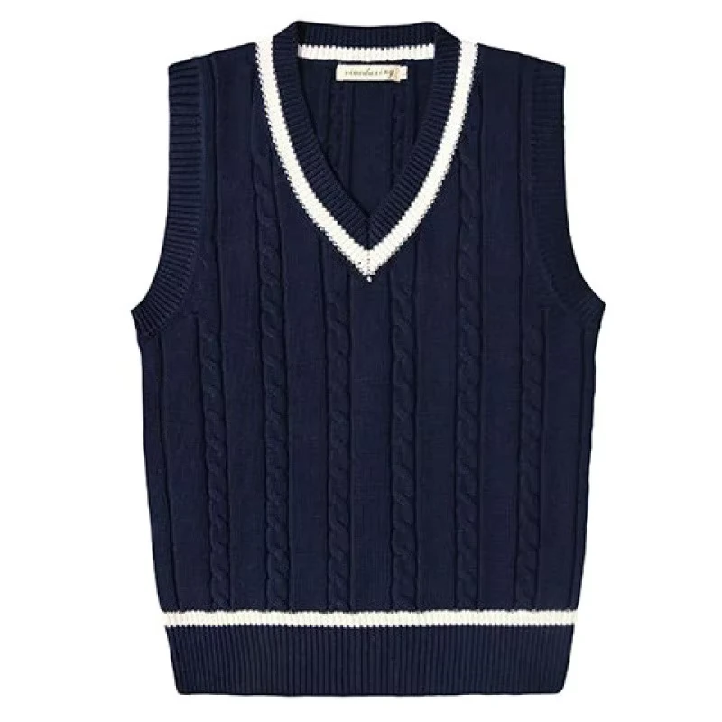 New-Style-British-Preppy-Style-V-Neck-Cable-Knit-Sweater-Vest-Teenage-School-Uniforms