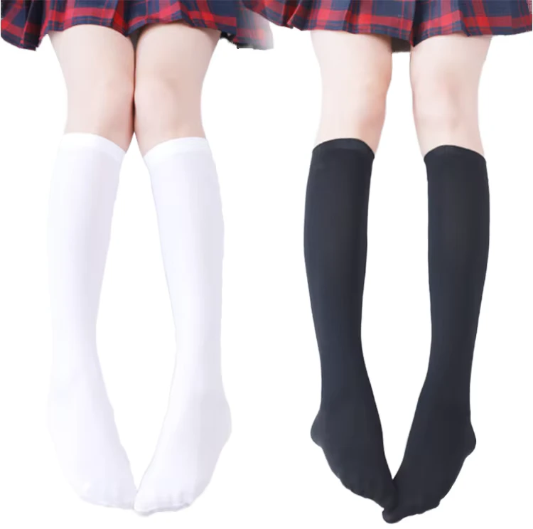 Nylon-Knee-Socks-Long-Tube-Thigh-High-Uniform-Socks-for-Girls-Women-Plain-White-Breathable-Character-Letter-One-Winter
