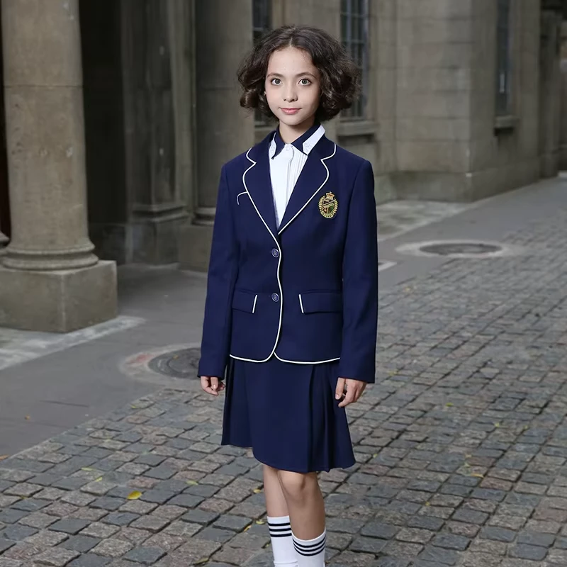 OEM-Custom-Design-Navy-Dlue-Cotton-Girls-School-Daily-Wear-Blazer-Coat-Suit-Uniforms-for-Kids