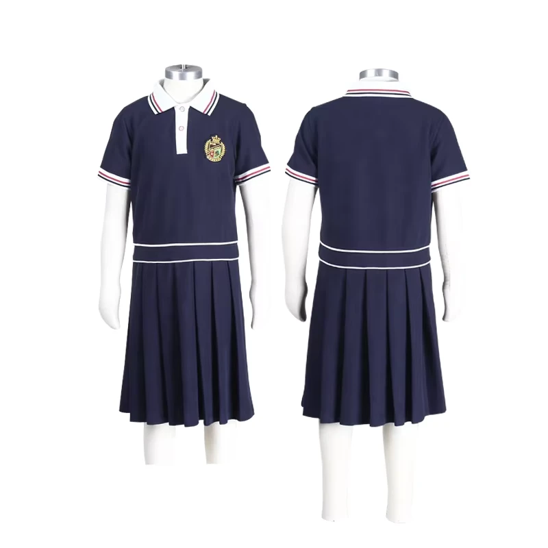 OEM-Custom-Eco-friendly-Anti-pilling-Pinafore-Girls-Primary-School-Uniform-Pleated-Summer-Dress
