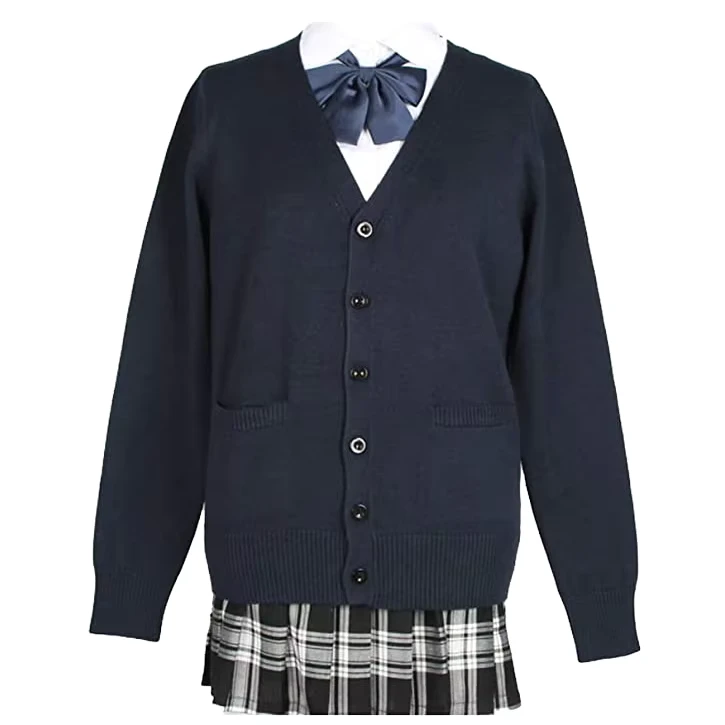 OEM-Custom-Girl-Cardigan-V-Neck-Long-Sleeve-Button-Down-100-Cotton-with-Pockets-Plus-Size-School-Uniform-Sweater-for-Spring