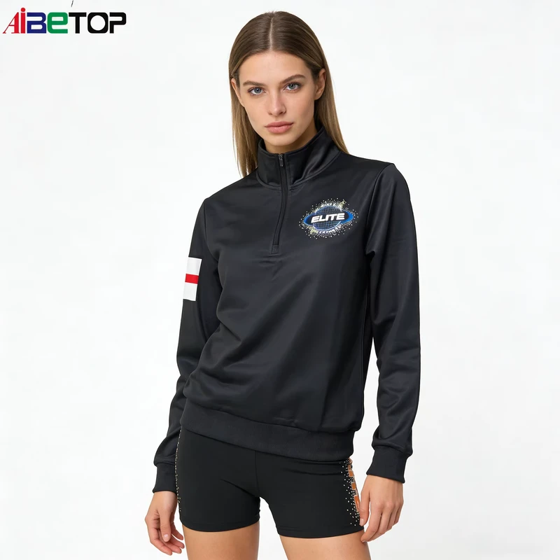 OEM-Custom-Logo-Cheerleading-Warm-Tracksuit-Womens-Half-Zip-Quick-Dry-Pullover-Top-School-Team-Competition-Practice