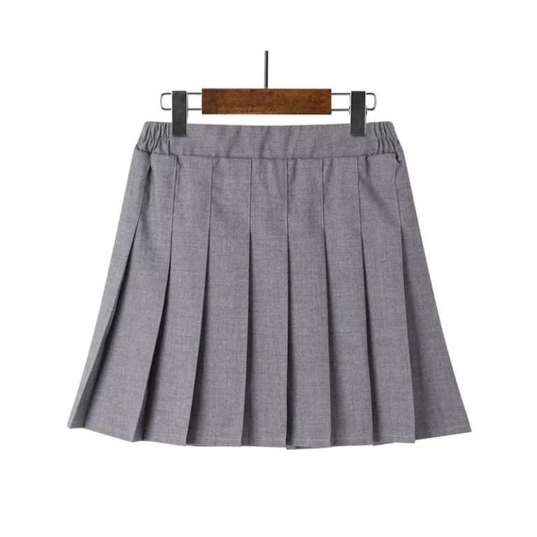 OEM-Custom-Solid-Color-Primary-School-Uniform-Basic-Versatile-Stretchy-Grey-and-Colorful-School-Girls-Short-and-Long-Skirts-1