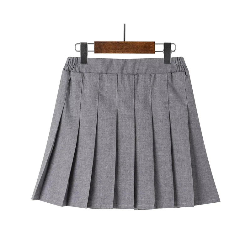 OEM-Custom-Solid-Color-Primary-School-Uniform-Basic-Versatile-Stretchy-Grey-and-Colorful-School-Girls-Short-and-Long-Skirts-1