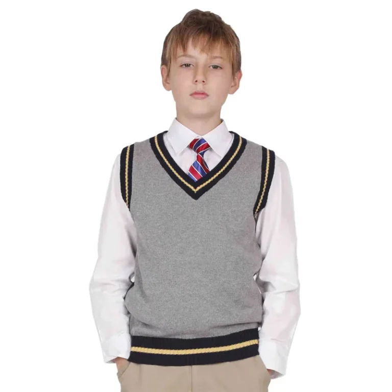 OEM-Customize-Logo-Children-Clothes-Knitted-Kids-School-Grey-Uniform-Vest