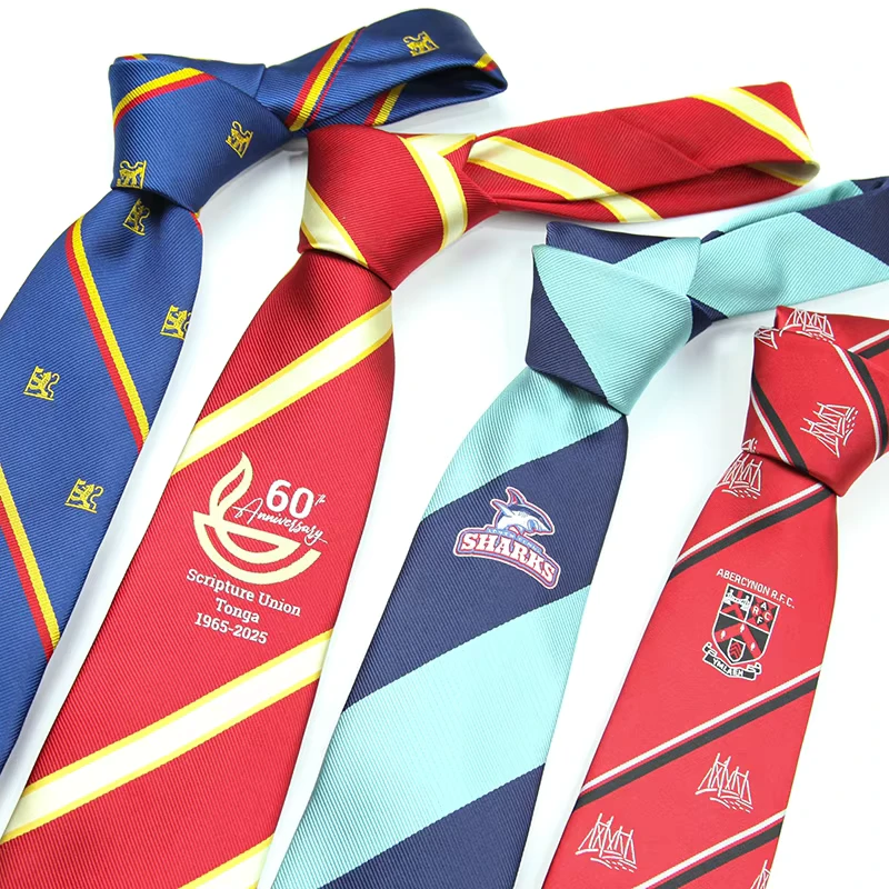 OEM-High-Quality-Custom-Formal-Ties-Mens-Bespoke-Woven-Logo-Print-Red-Navy-Striped-Polyester-Necktie-School-Uniform-Customized