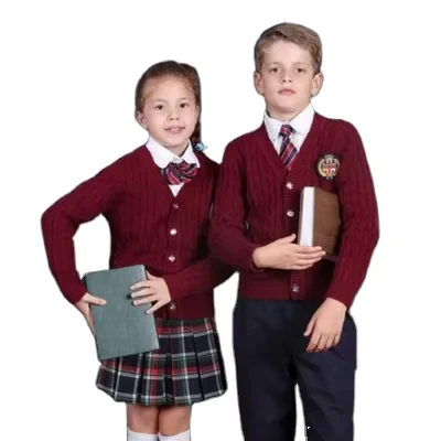 OEM-Junior-School-Uniform-Cable-British-Style-Women-Men-Work-Uniform-Cardigan-Children-Boy-Girl-Style-Cotton-Sweater-Custom-Scho