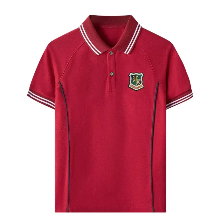 OEM-Kids-School-Uniform-red-White-Knitted-Polo-Shirt-Suit-for-Primary-School-Children