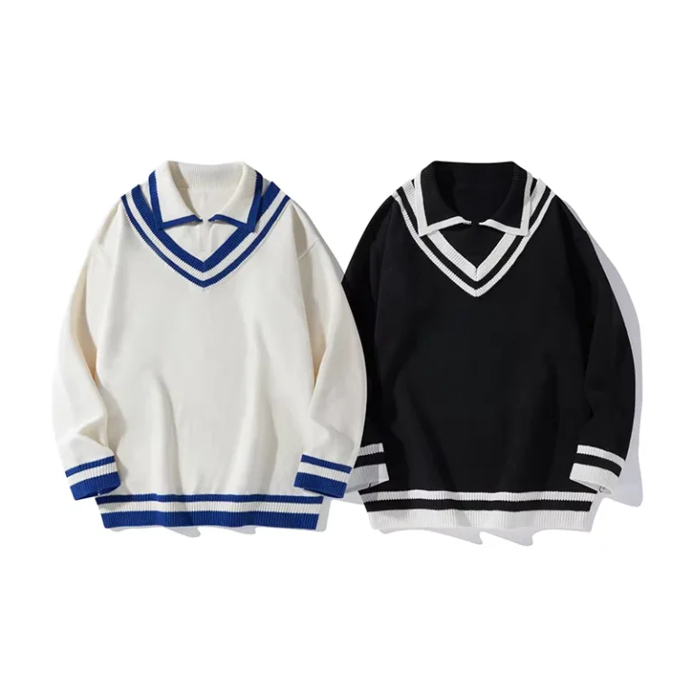 OEM-ODM-Customizable-Breathable-Anti-Pilling-Mens-Long-Sleeved-Drop-Shoulder-Lapel-Knitted-Sweater-Casual-School-Uniform-Style