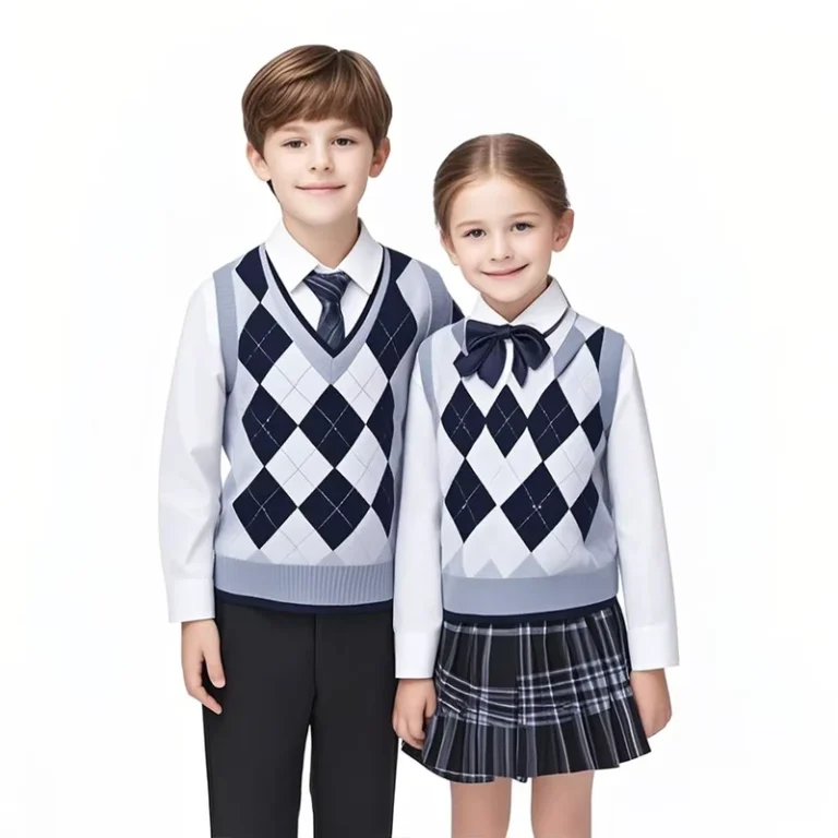 OEM-ODM-Customized-Children-School-Uniform-Navy-Blue-Plaid-Knit-Vest-Sleeveless-Pullover-Sweater-School-Uniform-For-Children