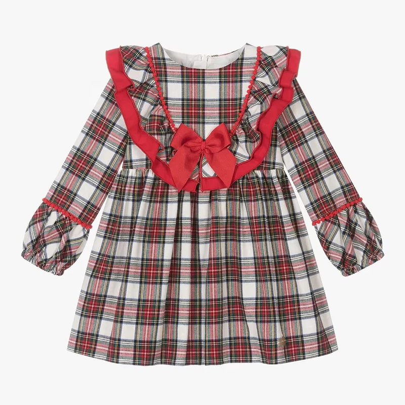 OEM-ODM-Customized-Plaid-Girls-Dress-With-Bow-in-Spring-High-Quality-School-Uniform-Kids-Clothing-for-Children