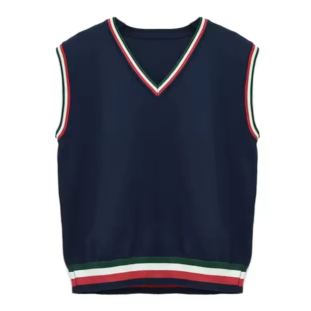 OEM-ODM-Fashion-Childrens-Primary-School-Uniform-Sleeveless-V-Neck-Breathable-Cotton-Unisex-Vest-Sweater-Embroidered-Silk