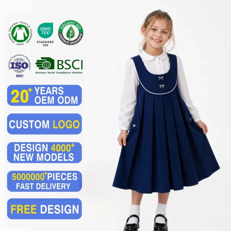 OEM-ODM-Girls-Boutique-School-Uniform-Dress-Pleated-Jumper-Dress-Custom-Private-Label-Kids-Clothing