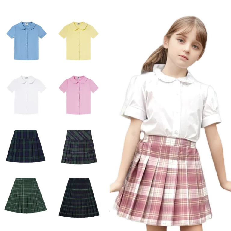 OEM-ODM-Primary-School-White-Shirt-Short-Sleeved-Skirt-School-Uniform-Girls-Student-Blouse-Skirt-Dress-Set-Factory-Customize