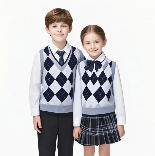 OEM-ODM-for-Children-Navy-Blue-Plaid-Knit-Pullover-Sweater-School-Uniform