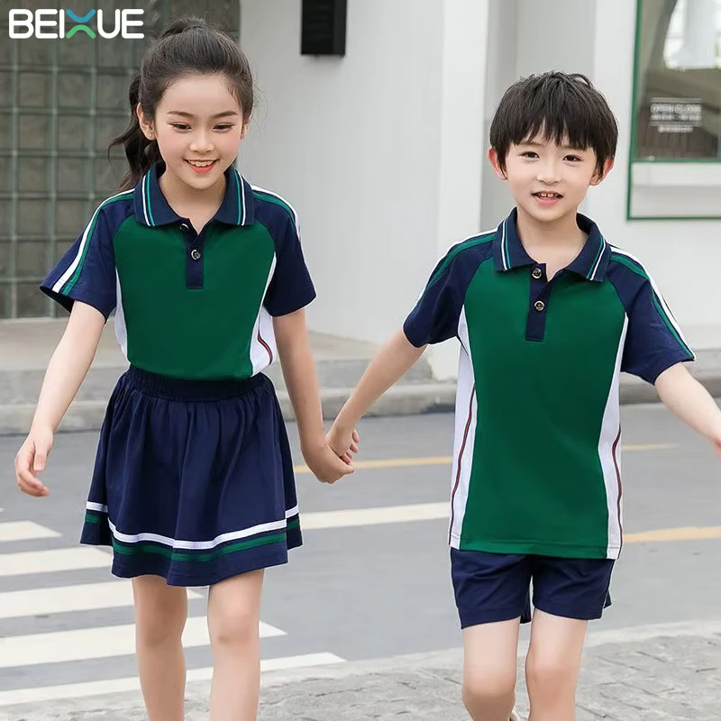 OEM-Primary-Kindergarten-Children-Kid-Uniform-Set-High-Middle-School-University-Custom-logo-Shirt-Skirt-Class-Uniform
