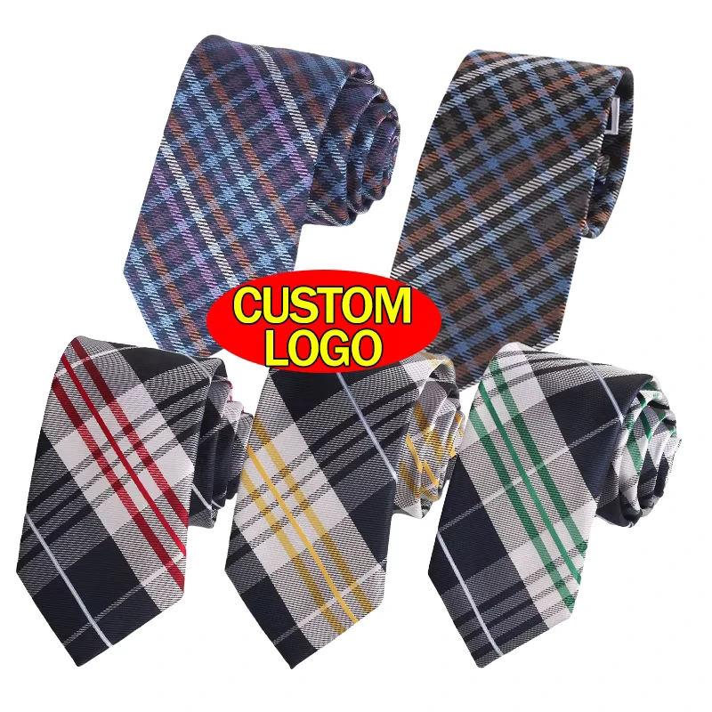 OEM-Service-Business-100Polyester-Tie-Good-Quality-Custom-Logo-Plaid-Pattern-Fashion-Necktie-for-Men