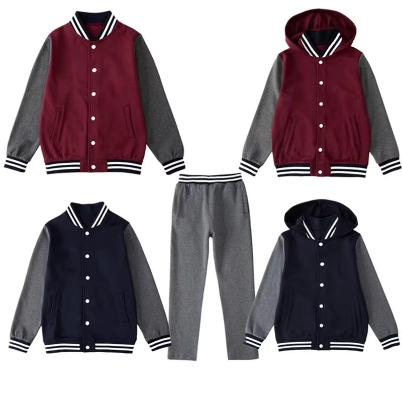 OEM-Students-School-Uniforms-Sets-Kids-Baseball-Jacket-T-Shirt-Pants-Sweatsuit-Sets-Custom-Primary-Secondary-High-School-Badge