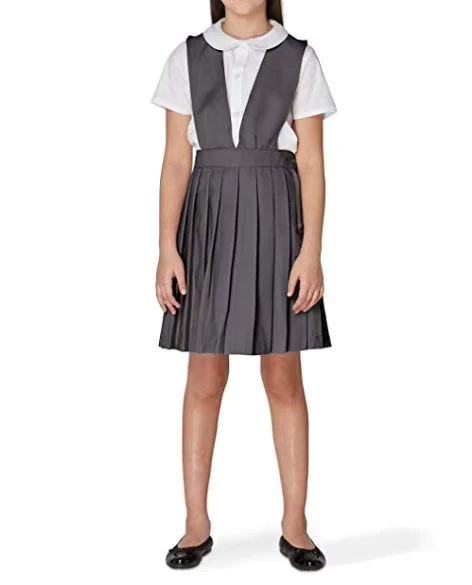 OEM-V-Neck-Plaid-Skirt-Polyester-Cotton-Long-Dress-Jumper-Long-Dress-Skirt-Uniform-Custom-Uniform