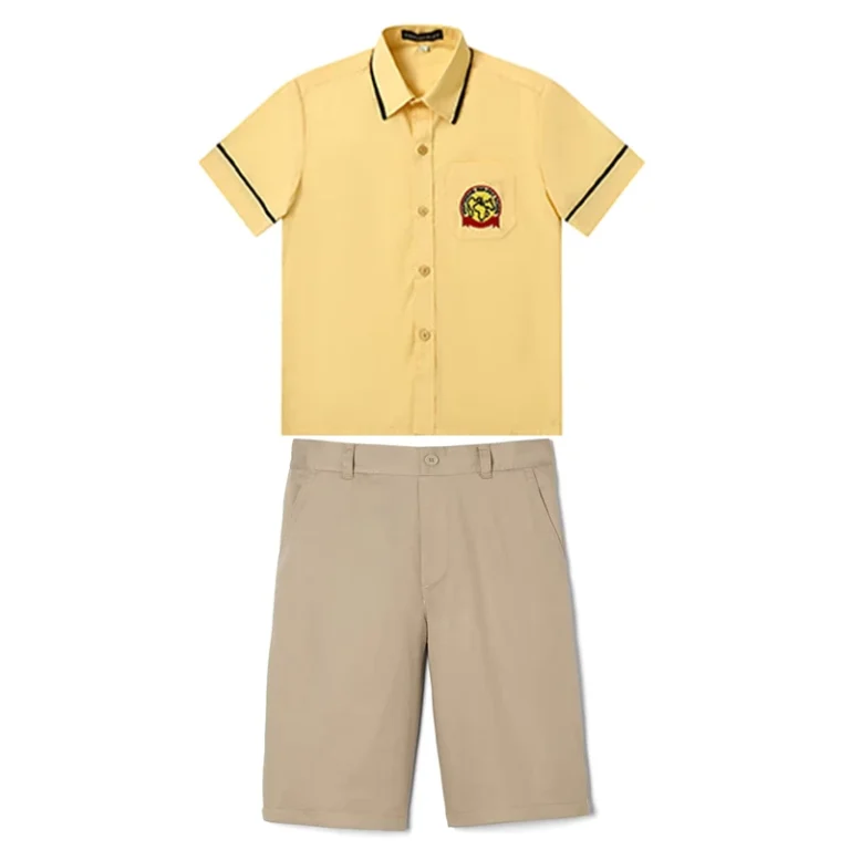 Original-Manufacture-Custom-Logo-Boys-Khaki-Short-Sleeve-Shirt-Set-School-Clothing-Wear-Set-for-Student-Classmate-Uniform-Set
