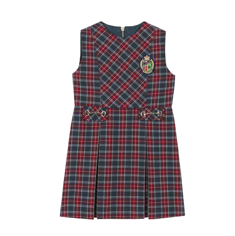 Pinafore-Pleat-Dress-for-Girls-Jumper-Plaid-Woven-Needle-Detection-for-Primary-School-Uniform-Children-Good