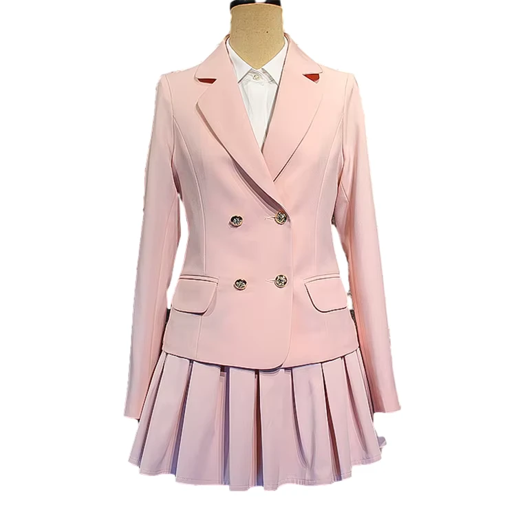 Pink-Girls-Polo-Shirt-Skirt-Set-Long-Sleeve-Spring-Autumn-School-Uniforms