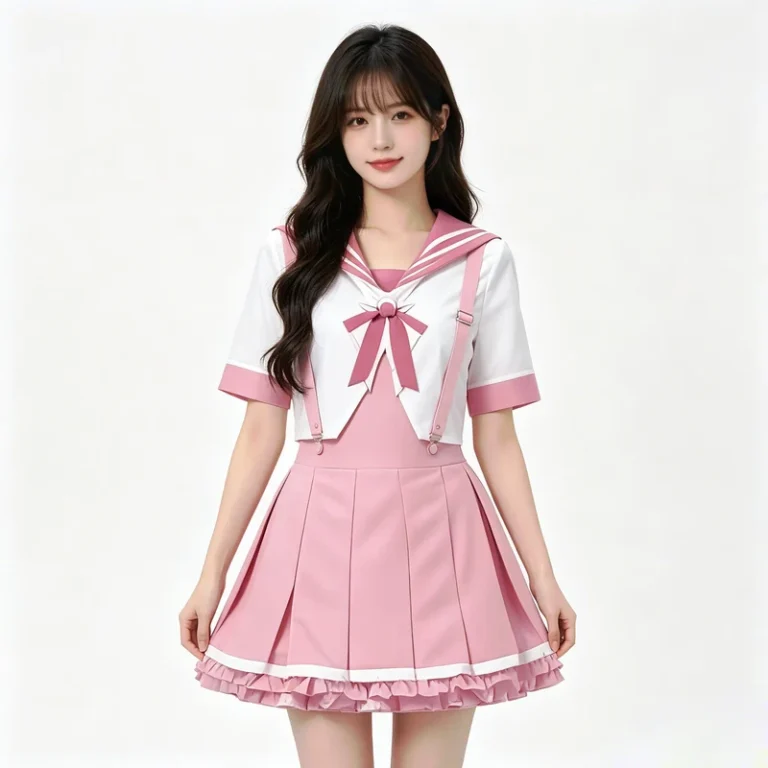 Pink-Japanese-Sailor-Uniform-Dress-2-Piece-Sweet-Cosplay-Costume-with-Bow-Pleated-Skirt-Short-School-Outfit-for-Halloween