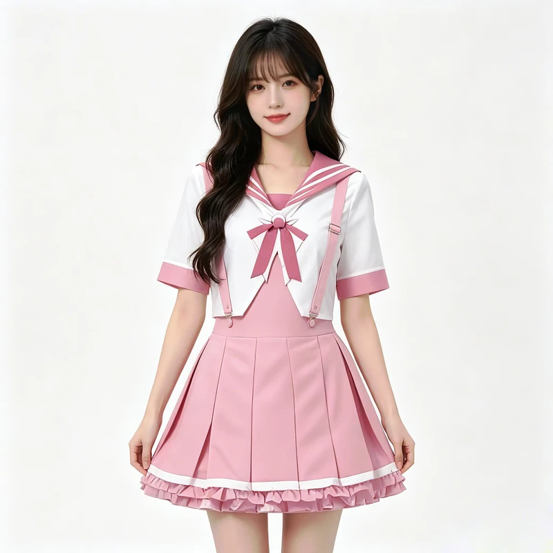 Pink-Japanese-Sailor-Uniform-Dress-2-Piece-Sweet-Cosplay-Costume-with-Bow-Pleated-Skirt-Short-School-Outfit-for-Halloween