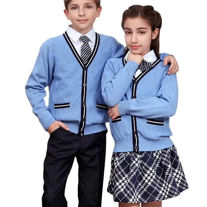 Plaid-Primary-School-Uniform-Skirts-and-Pants-V-Neck-Pullover-Sweater-Kids-Knitted-Cardigan-Boys-Girls-Loose-Fit