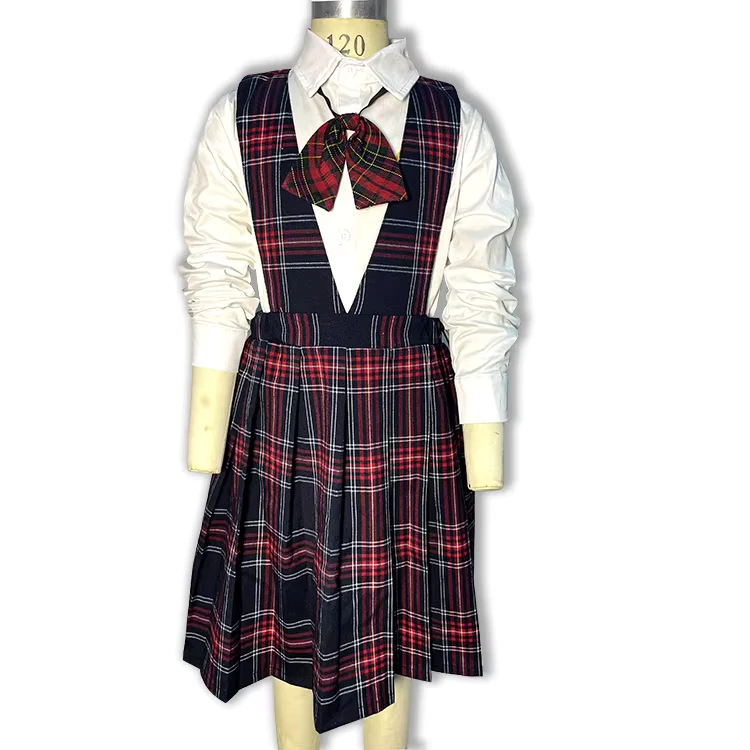 Plaid-V-neck-White-Shirt-Suspenders-Skirt-Japanese-Girl-High-School-Uniform-High-School-Uniform