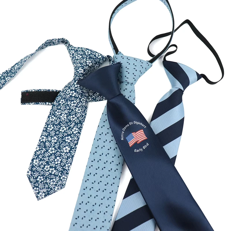 Plain-Clip-Neckties-for-Students-Pre-Tied-Woven-Polyester-with-Zipper-Logo-Manufactured-by-Tie-Logo