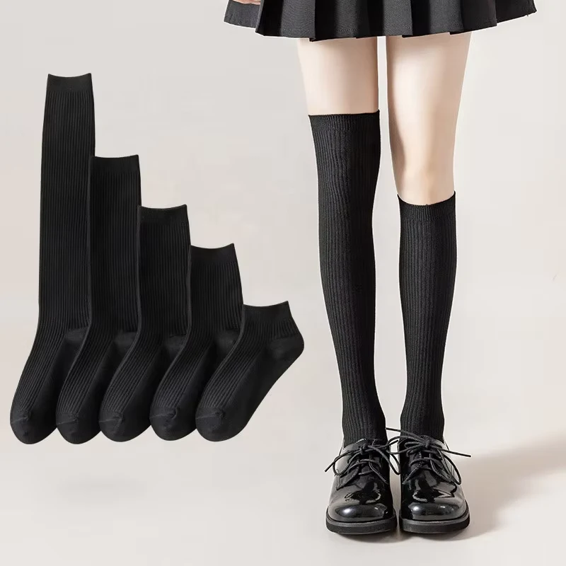 Plain-White-Black-Crew-Ankle-Socks-Women-Long-Knee-High-Cotton-School-Uniform-Socks-for-Girls
