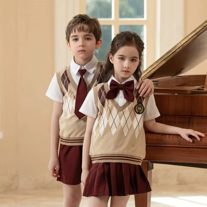 Pleated-Skirt-Vest-Top-Kids-School-Clothing-International-Primary-Sweater-Kids-School-Uniforms