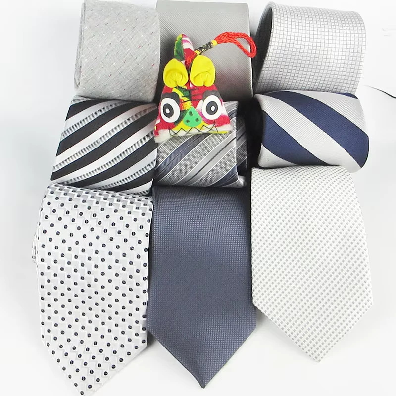 Polyester-Stripe-Plaid-Luxury-Mens-Necktie-Fashion-Design-Grey-Causal-Tie