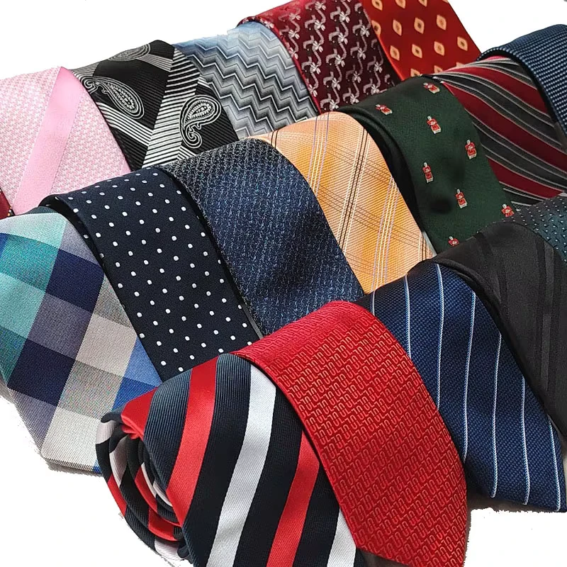 Polyester-Woven-Jacquard-Necktie-Striped-Dots-Plain-for-Men-1