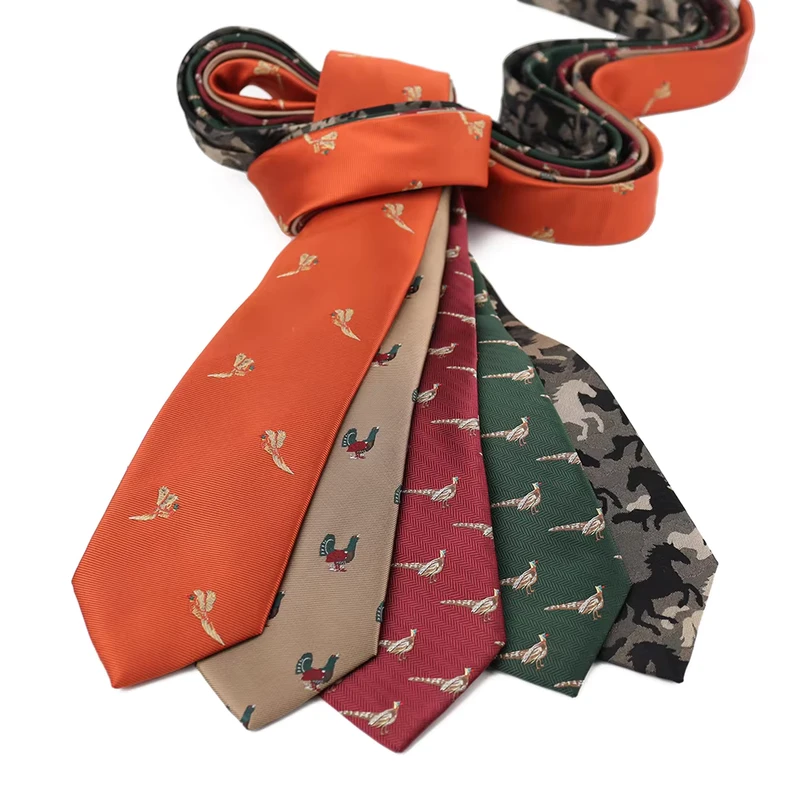 Polyester-Woven-Pheasant-Motif-Jacquard-Neckties-Classic-Horse-Animal-Camouflage-Neck-Tie