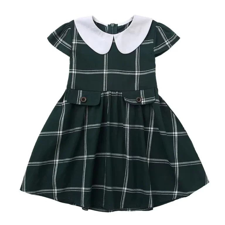 Popular-International-School-Plaid-Fabric-Summer-Short-Sleeve-Suits-School-Uniform-Dress