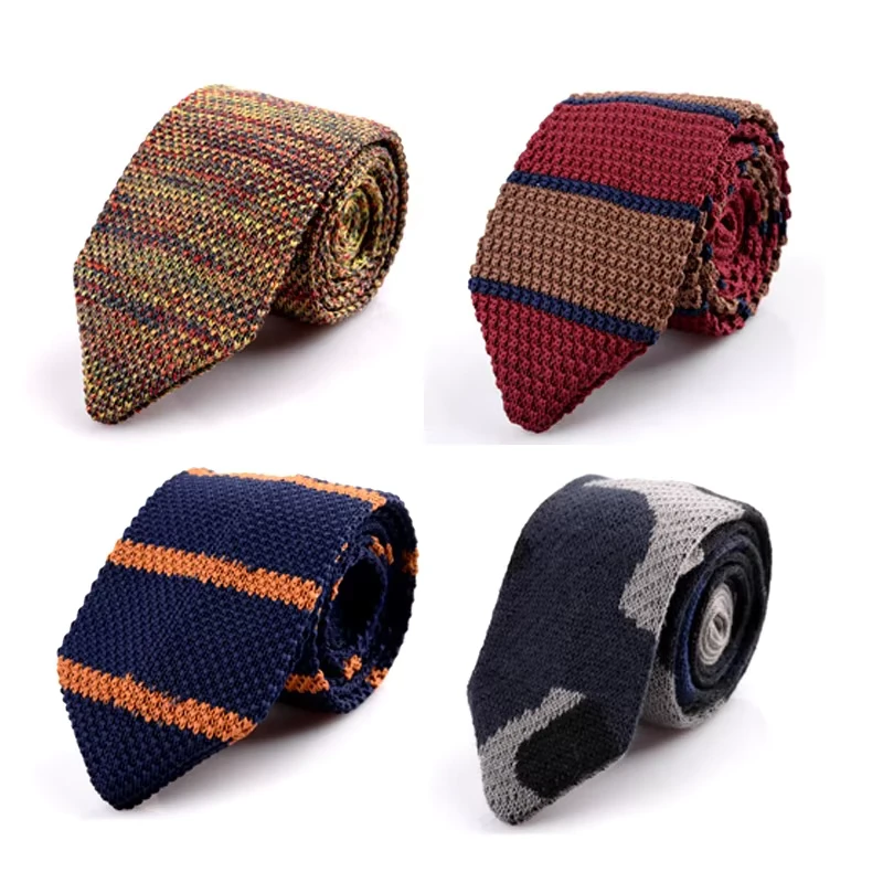 Popular-Polyester-Knitted-Neck-Tie-Lot-Stock-6cm-Knit-Neckties-Black-and-Gold-Crochet-Mens-Tie-Knit