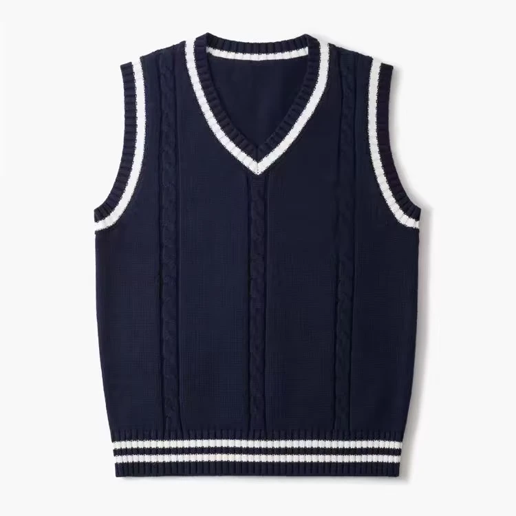 Preppy-Chic-V-Neck-Pullover-Vest-Sweater-100-Cotton-Solid-Color-School-Uniform-Knitwear-Sleeveless-Fleece-Custom