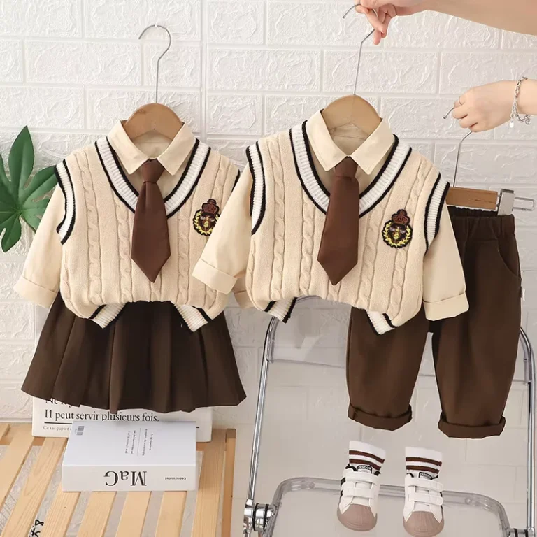 Preppy-Style-Autumn-Fashionable-Toddler-Baby-Kids-4-Pieces-Set-Vest-Shirt-Skirt-Pants-Necktie-Kids-School-Uniforms