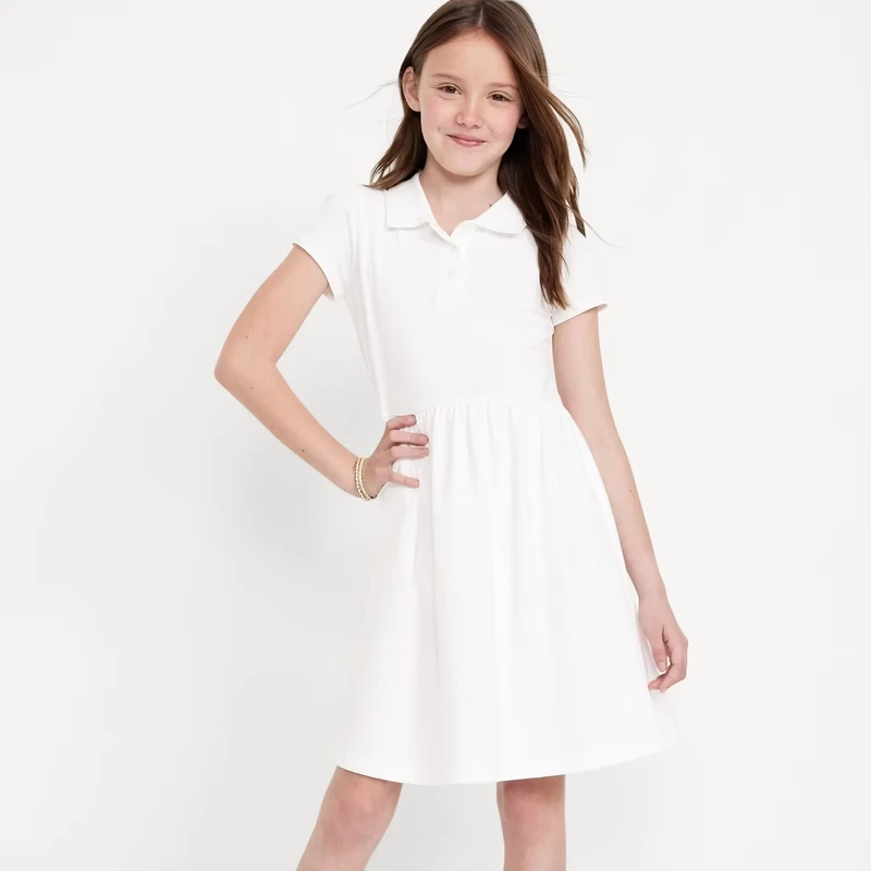 Primary-High-School-Dress-Uniform-for-Girl-Flat-Knit-Collar-School-Uniform-Girls-Short-Sleeve-Mesh-Polo-Dress-at-the-Knee