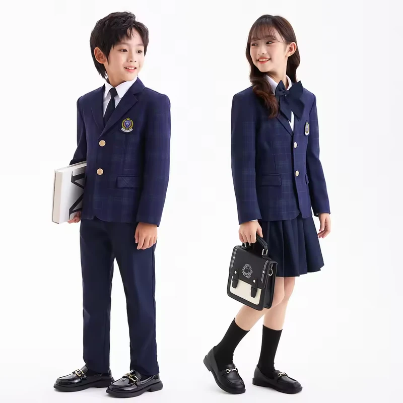 Primary-School-Childrens-British-Style-School-Uniform-Suit-for-Boys-and-Girls-Polyester-Customizable