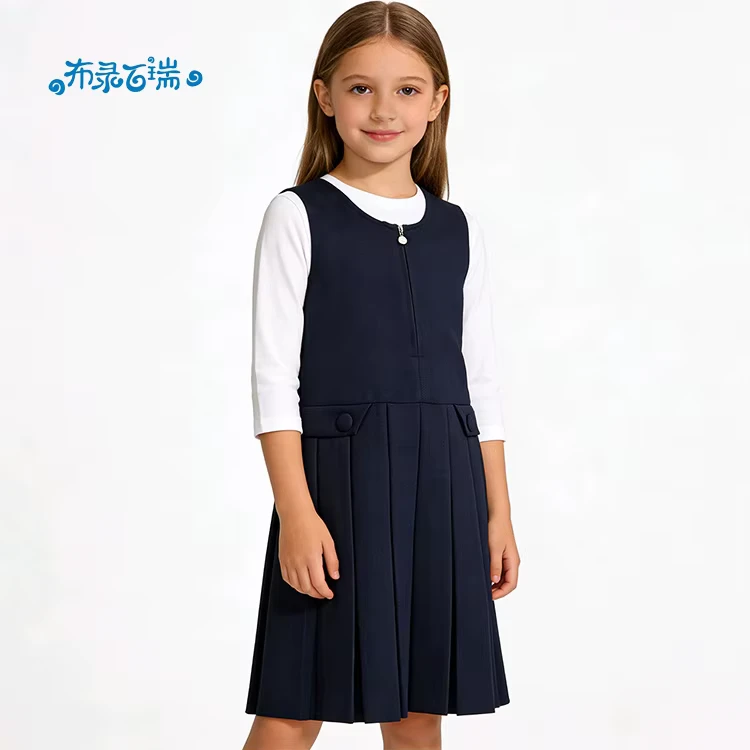 Primary-School-Girls-Custom-Pinafore-British-Student-School-Uniform-Dress-Can-Embroider-Logo