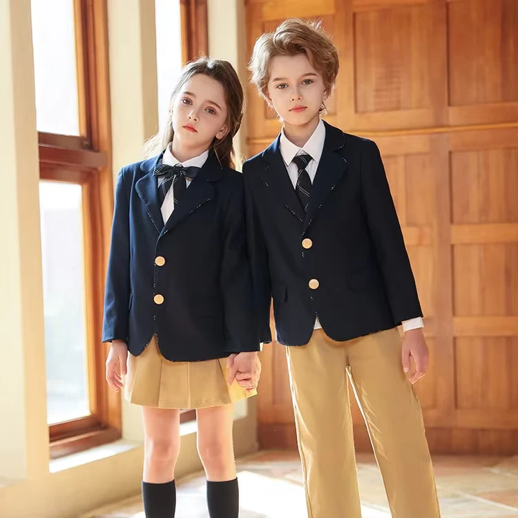Primary-School-Students-Suit-Set-Boys-Pleated-Skirt-Girls-Navy-Blue-School-Uniform-Blazer-Custom-Design-School-Uniforms