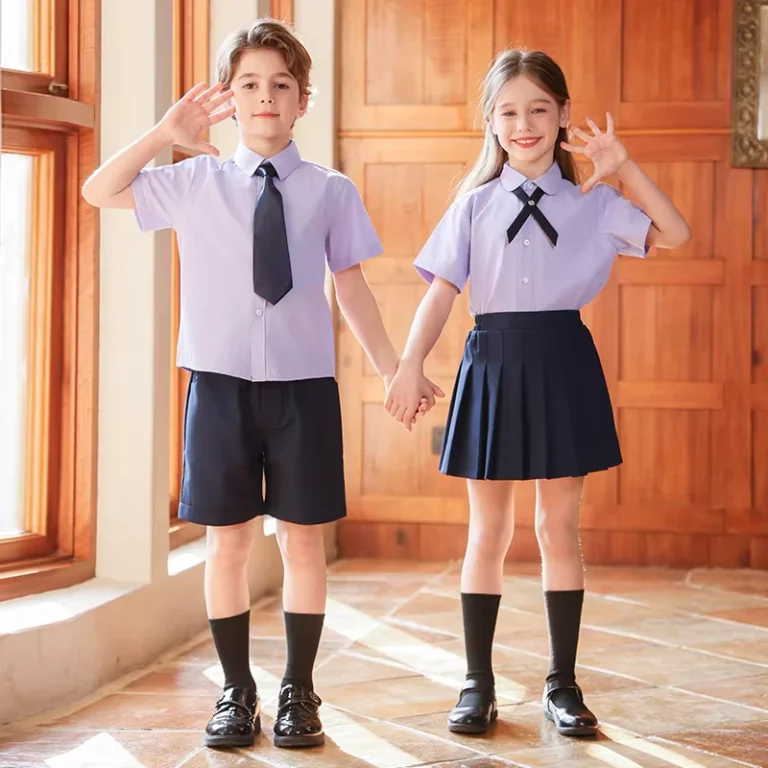 Primary-School-Summer-Uniform-Set-Short-Sleeve-Shirt-with-Navy-Shorts-for-Boys-and-Navy-Skirt-for-Girls