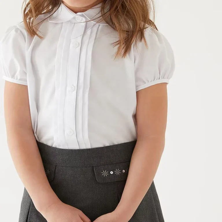 Primary-School-Uniform-Blouse-Rounded-Collar-Short-Sleeves-Girls-White-Easy-Iron-School-Shirts-for-Kids-Children