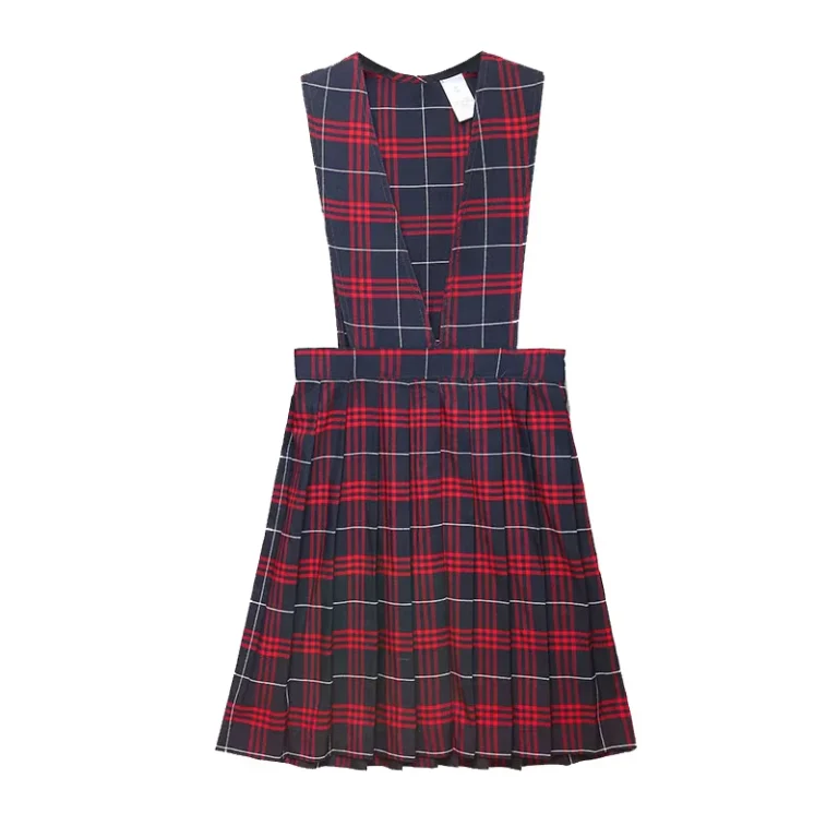 Primary-School-V-shape-Sleeveless-Plaid-Dress-Red-Tartan-Pleated-Pinafore-Classroom-School-Uniforms-Girls-Jumper-1